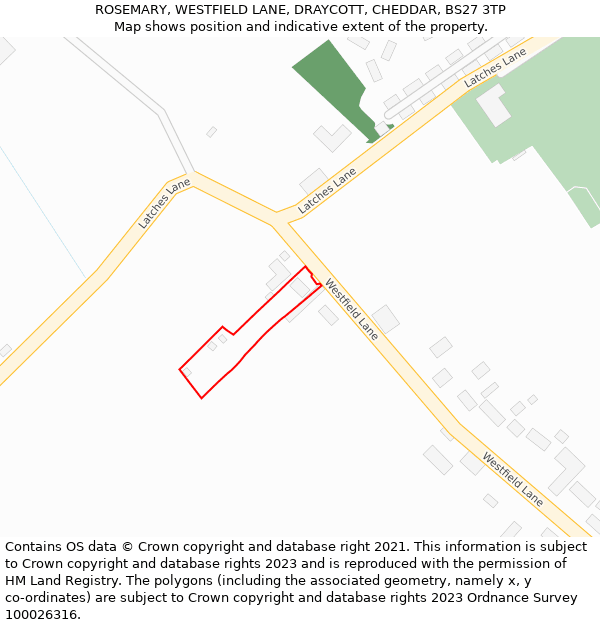 ROSEMARY, WESTFIELD LANE, DRAYCOTT, CHEDDAR, BS27 3TP: Location map and indicative extent of plot