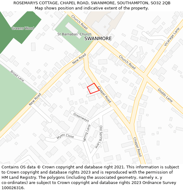 ROSEMARYS COTTAGE, CHAPEL ROAD, SWANMORE, SOUTHAMPTON, SO32 2QB: Location map and indicative extent of plot
