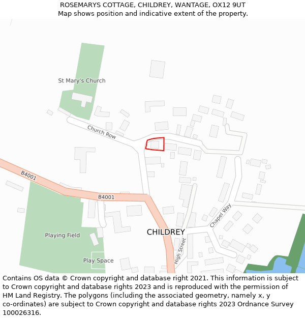 ROSEMARYS COTTAGE, CHILDREY, WANTAGE, OX12 9UT: Location map and indicative extent of plot