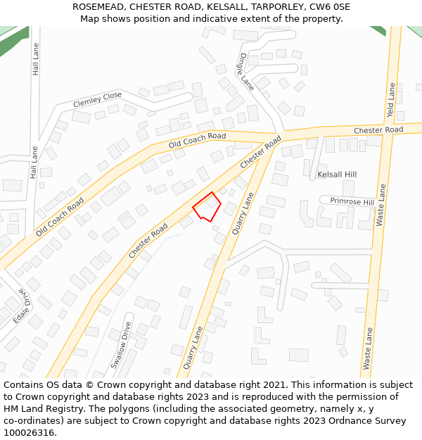 ROSEMEAD, CHESTER ROAD, KELSALL, TARPORLEY, CW6 0SE: Location map and indicative extent of plot