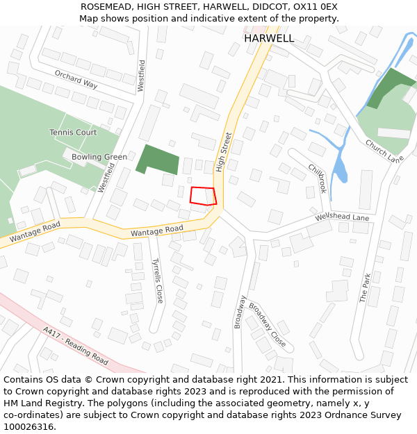 ROSEMEAD, HIGH STREET, HARWELL, DIDCOT, OX11 0EX: Location map and indicative extent of plot