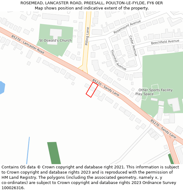 ROSEMEAD, LANCASTER ROAD, PREESALL, POULTON-LE-FYLDE, FY6 0ER: Location map and indicative extent of plot