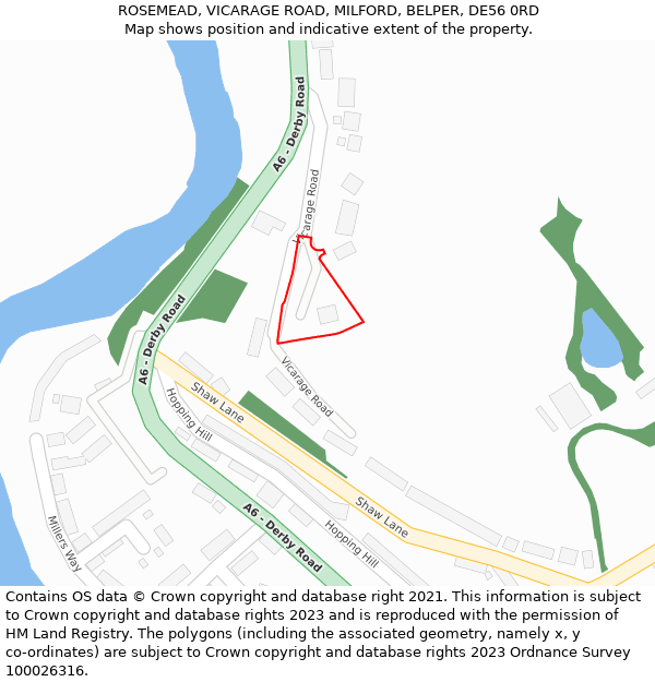 ROSEMEAD, VICARAGE ROAD, MILFORD, BELPER, DE56 0RD: Location map and indicative extent of plot