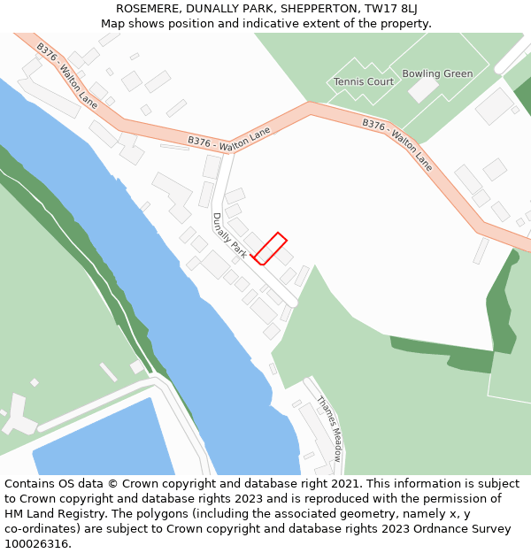 ROSEMERE, DUNALLY PARK, SHEPPERTON, TW17 8LJ: Location map and indicative extent of plot