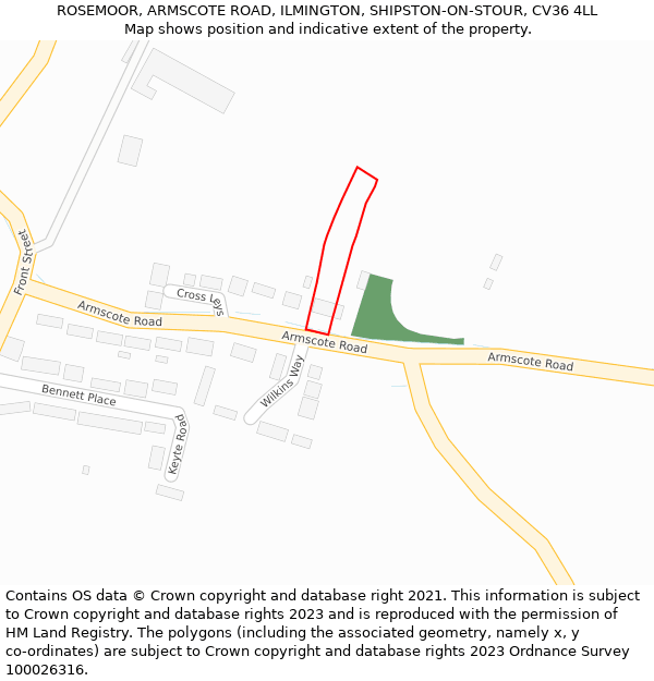 ROSEMOOR, ARMSCOTE ROAD, ILMINGTON, SHIPSTON-ON-STOUR, CV36 4LL: Location map and indicative extent of plot