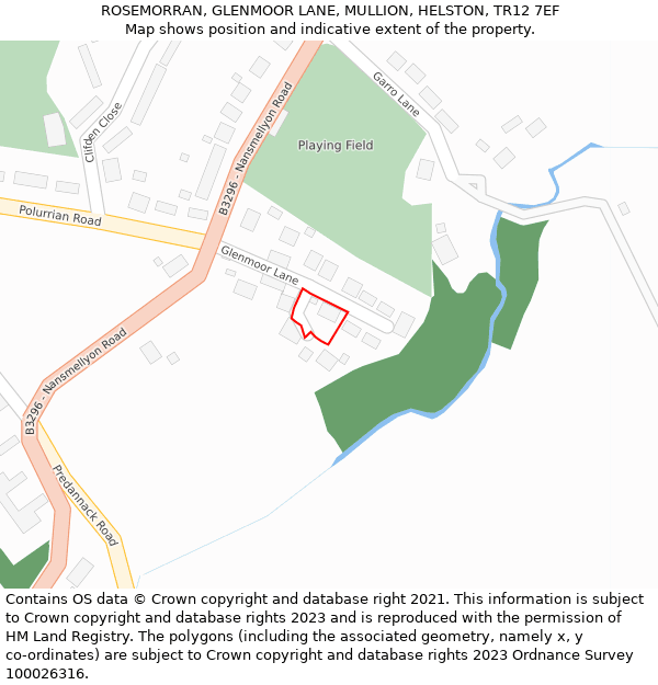 ROSEMORRAN, GLENMOOR LANE, MULLION, HELSTON, TR12 7EF: Location map and indicative extent of plot