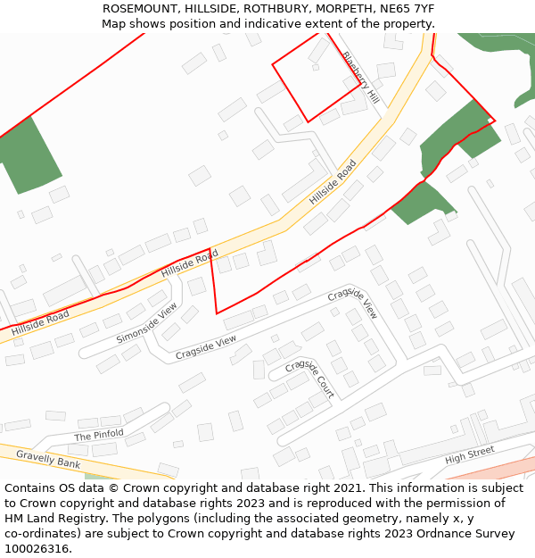 ROSEMOUNT, HILLSIDE, ROTHBURY, MORPETH, NE65 7YF: Location map and indicative extent of plot