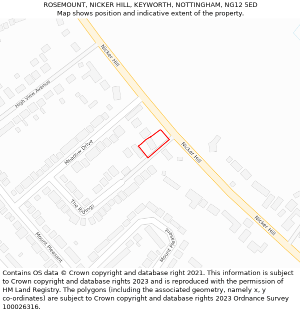 ROSEMOUNT, NICKER HILL, KEYWORTH, NOTTINGHAM, NG12 5ED: Location map and indicative extent of plot