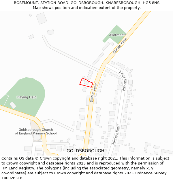 ROSEMOUNT, STATION ROAD, GOLDSBOROUGH, KNARESBOROUGH, HG5 8NS: Location map and indicative extent of plot