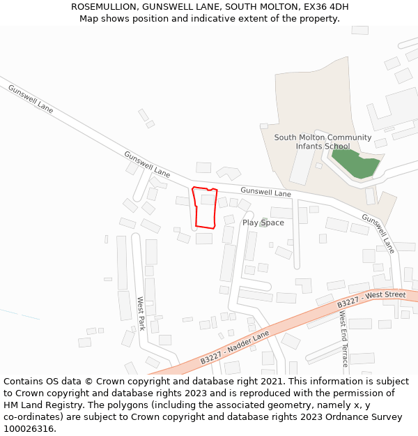 ROSEMULLION, GUNSWELL LANE, SOUTH MOLTON, EX36 4DH: Location map and indicative extent of plot