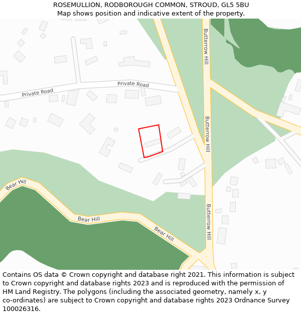 ROSEMULLION, RODBOROUGH COMMON, STROUD, GL5 5BU: Location map and indicative extent of plot