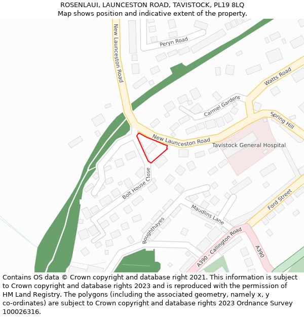 ROSENLAUI, LAUNCESTON ROAD, TAVISTOCK, PL19 8LQ: Location map and indicative extent of plot