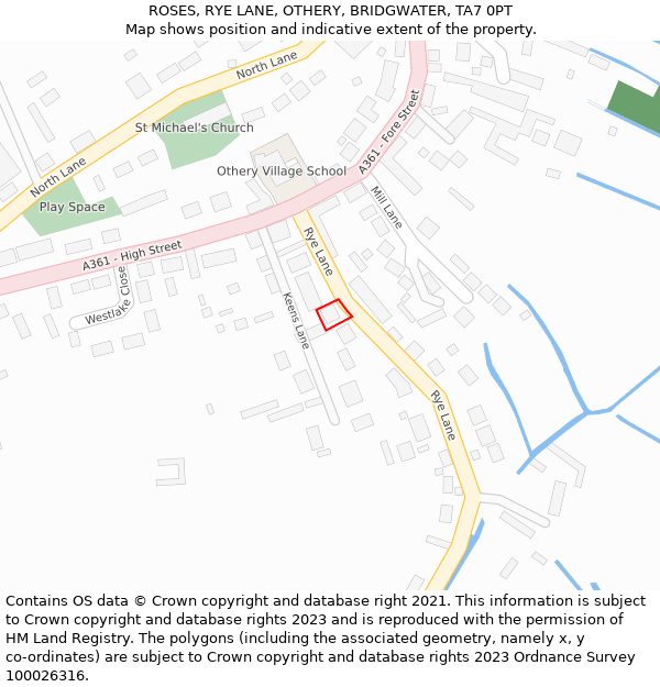 ROSES, RYE LANE, OTHERY, BRIDGWATER, TA7 0PT: Location map and indicative extent of plot