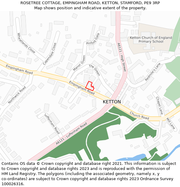 ROSETREE COTTAGE, EMPINGHAM ROAD, KETTON, STAMFORD, PE9 3RP: Location map and indicative extent of plot