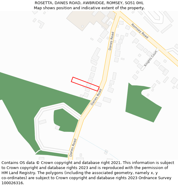 ROSETTA, DANES ROAD, AWBRIDGE, ROMSEY, SO51 0HL: Location map and indicative extent of plot