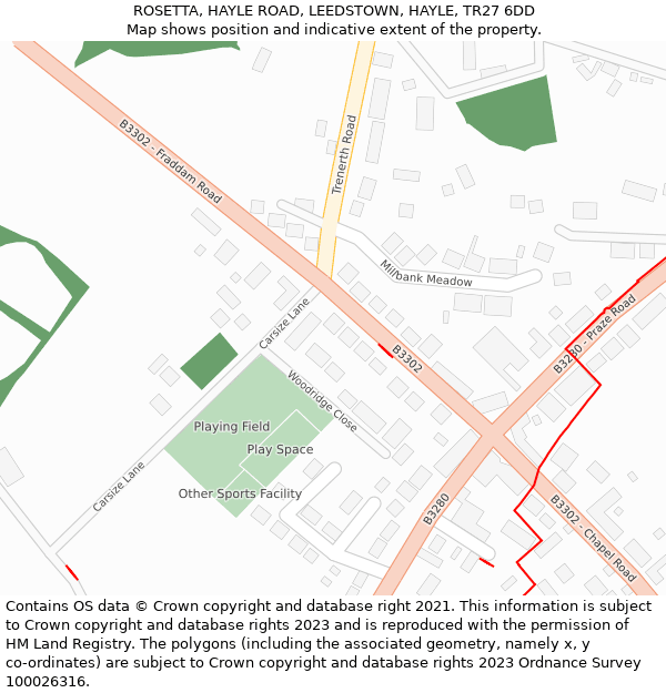 ROSETTA, HAYLE ROAD, LEEDSTOWN, HAYLE, TR27 6DD: Location map and indicative extent of plot