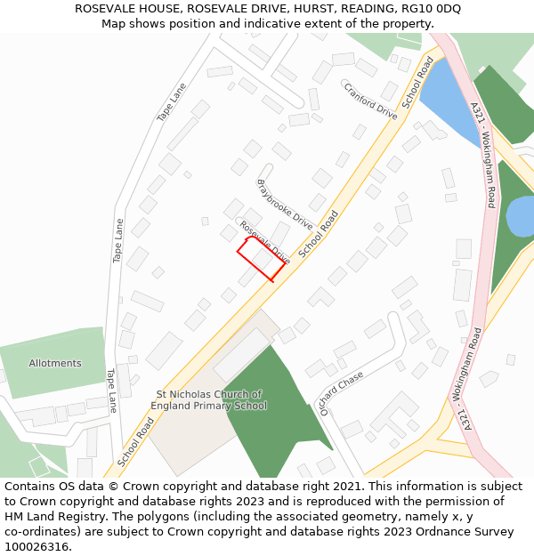 ROSEVALE HOUSE, ROSEVALE DRIVE, HURST, READING, RG10 0DQ: Location map and indicative extent of plot