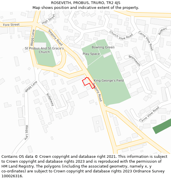 ROSEVETH, PROBUS, TRURO, TR2 4JS: Location map and indicative extent of plot