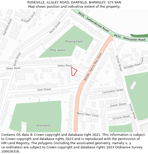 ROSEVILLE, ILLSLEY ROAD, DARFIELD, BARNSLEY, S73 9AN: Location map and indicative extent of plot