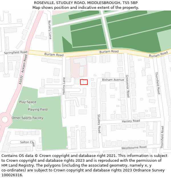 ROSEVILLE, STUDLEY ROAD, MIDDLESBROUGH, TS5 5BP: Location map and indicative extent of plot