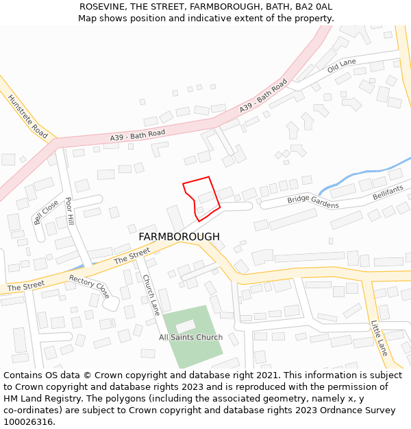 ROSEVINE, THE STREET, FARMBOROUGH, BATH, BA2 0AL: Location map and indicative extent of plot