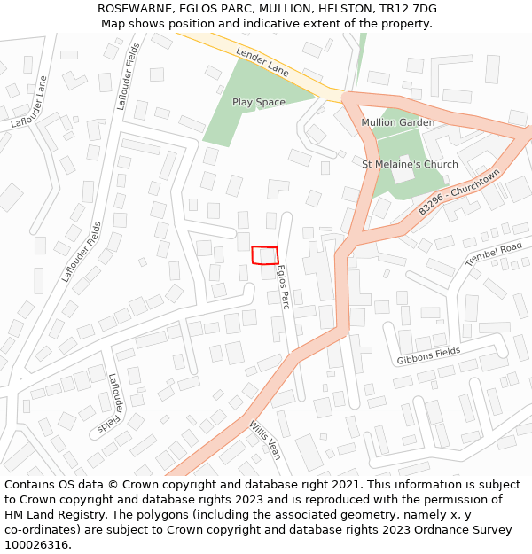 ROSEWARNE, EGLOS PARC, MULLION, HELSTON, TR12 7DG: Location map and indicative extent of plot
