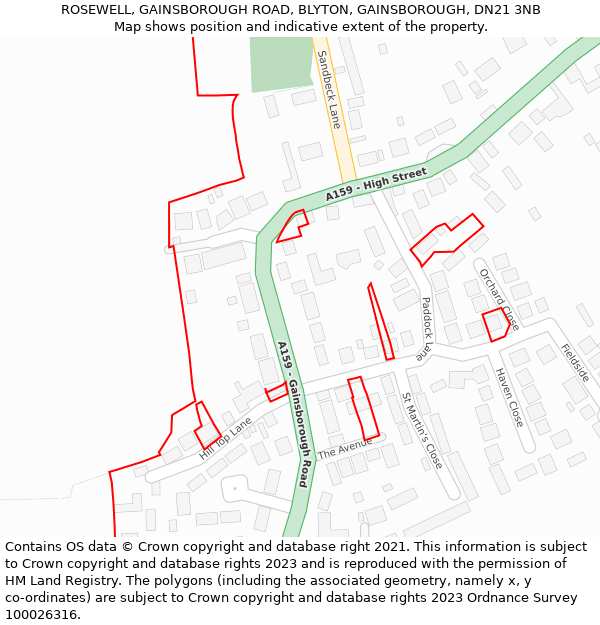 ROSEWELL, GAINSBOROUGH ROAD, BLYTON, GAINSBOROUGH, DN21 3NB: Location map and indicative extent of plot