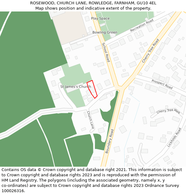 ROSEWOOD, CHURCH LANE, ROWLEDGE, FARNHAM, GU10 4EL: Location map and indicative extent of plot