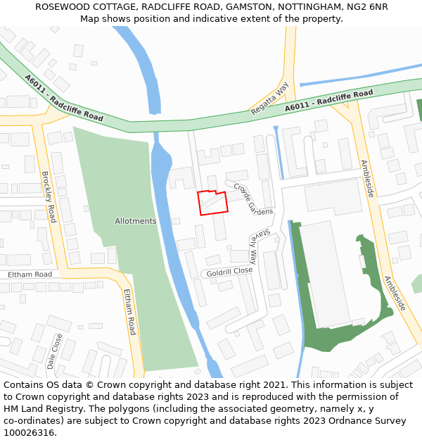 ROSEWOOD COTTAGE, RADCLIFFE ROAD, GAMSTON, NOTTINGHAM, NG2 6NR: Location map and indicative extent of plot