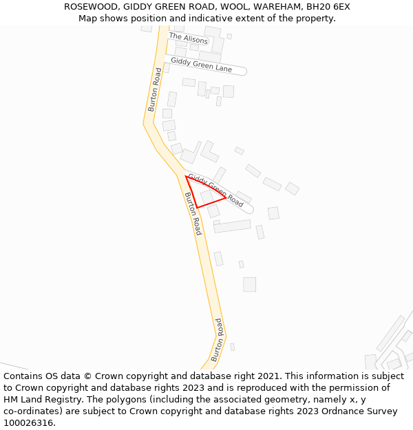 ROSEWOOD, GIDDY GREEN ROAD, WOOL, WAREHAM, BH20 6EX: Location map and indicative extent of plot