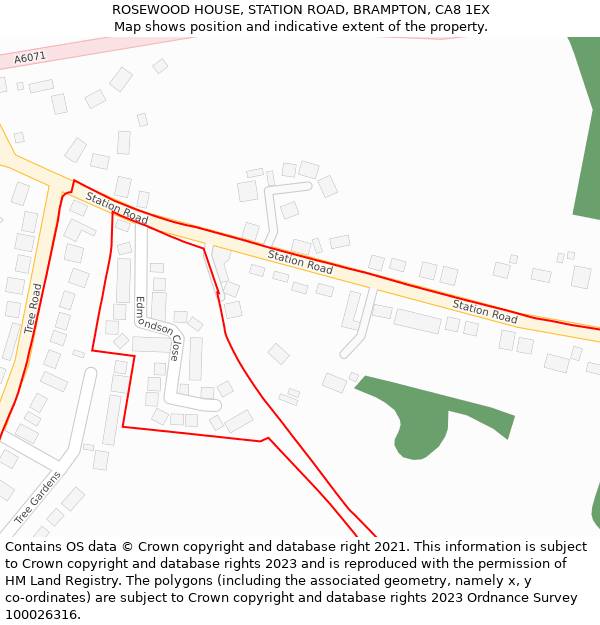 ROSEWOOD HOUSE, STATION ROAD, BRAMPTON, CA8 1EX: Location map and indicative extent of plot