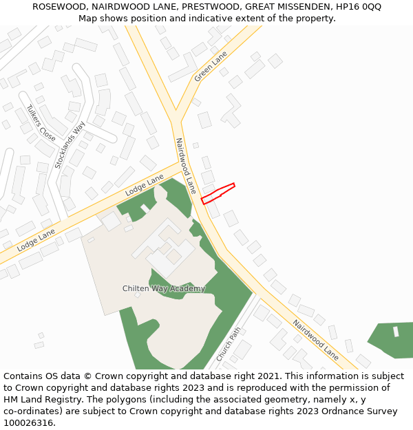 ROSEWOOD, NAIRDWOOD LANE, PRESTWOOD, GREAT MISSENDEN, HP16 0QQ: Location map and indicative extent of plot