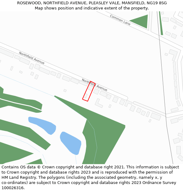 ROSEWOOD, NORTHFIELD AVENUE, PLEASLEY VALE, MANSFIELD, NG19 8SG: Location map and indicative extent of plot