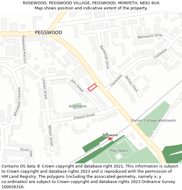 ROSEWOOD, PEGSWOOD VILLAGE, PEGSWOOD, MORPETH, NE61 6UA: Location map and indicative extent of plot