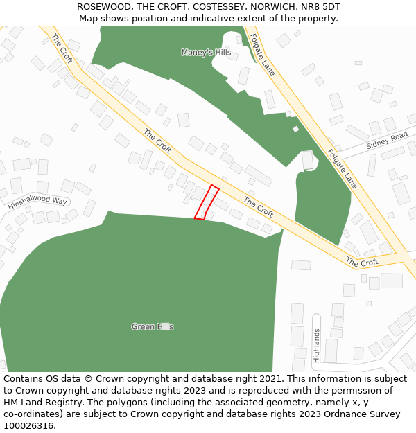 ROSEWOOD, THE CROFT, COSTESSEY, NORWICH, NR8 5DT: Location map and indicative extent of plot