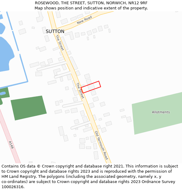 ROSEWOOD, THE STREET, SUTTON, NORWICH, NR12 9RF: Location map and indicative extent of plot