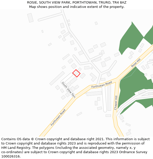 ROSIE, SOUTH VIEW PARK, PORTHTOWAN, TRURO, TR4 8AZ: Location map and indicative extent of plot