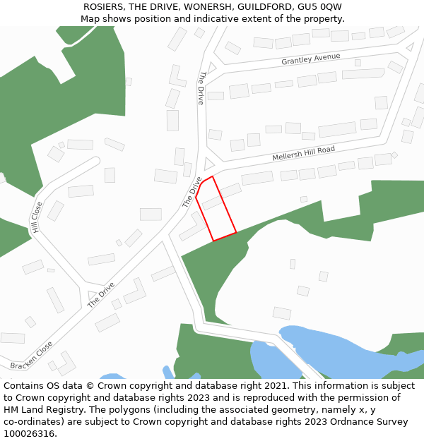 ROSIERS, THE DRIVE, WONERSH, GUILDFORD, GU5 0QW: Location map and indicative extent of plot
