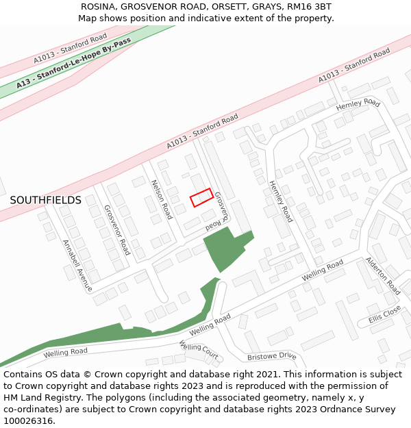 ROSINA, GROSVENOR ROAD, ORSETT, GRAYS, RM16 3BT: Location map and indicative extent of plot