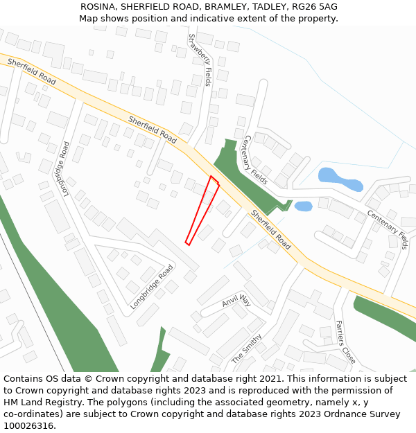 ROSINA, SHERFIELD ROAD, BRAMLEY, TADLEY, RG26 5AG: Location map and indicative extent of plot