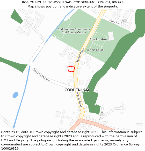ROSLYN HOUSE, SCHOOL ROAD, CODDENHAM, IPSWICH, IP6 9PS: Location map and indicative extent of plot