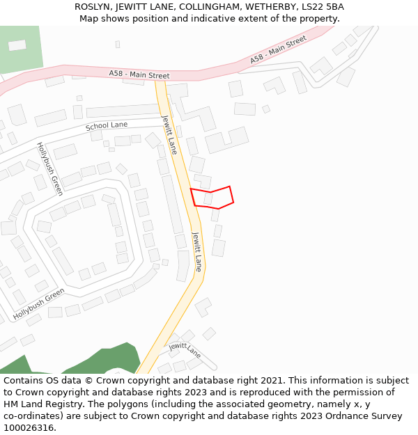 ROSLYN, JEWITT LANE, COLLINGHAM, WETHERBY, LS22 5BA: Location map and indicative extent of plot