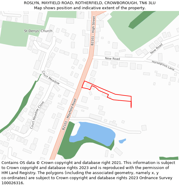 ROSLYN, MAYFIELD ROAD, ROTHERFIELD, CROWBOROUGH, TN6 3LU: Location map and indicative extent of plot