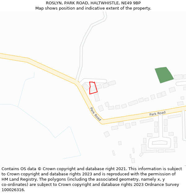 ROSLYN, PARK ROAD, HALTWHISTLE, NE49 9BP: Location map and indicative extent of plot