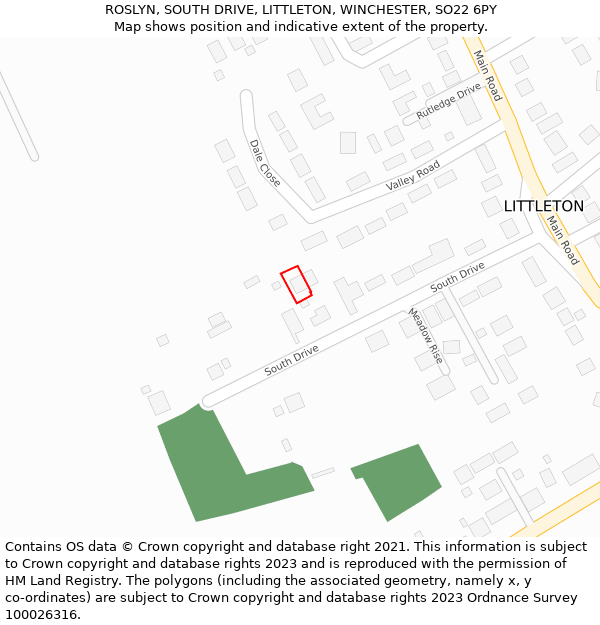 ROSLYN, SOUTH DRIVE, LITTLETON, WINCHESTER, SO22 6PY: Location map and indicative extent of plot