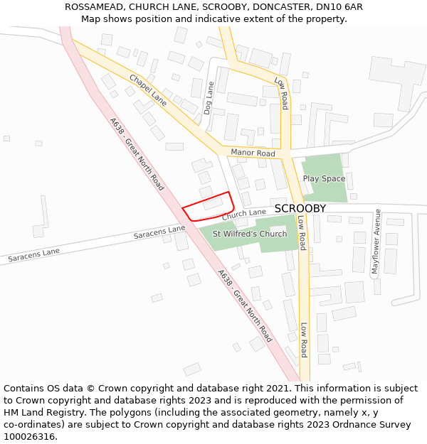 ROSSAMEAD, CHURCH LANE, SCROOBY, DONCASTER, DN10 6AR: Location map and indicative extent of plot