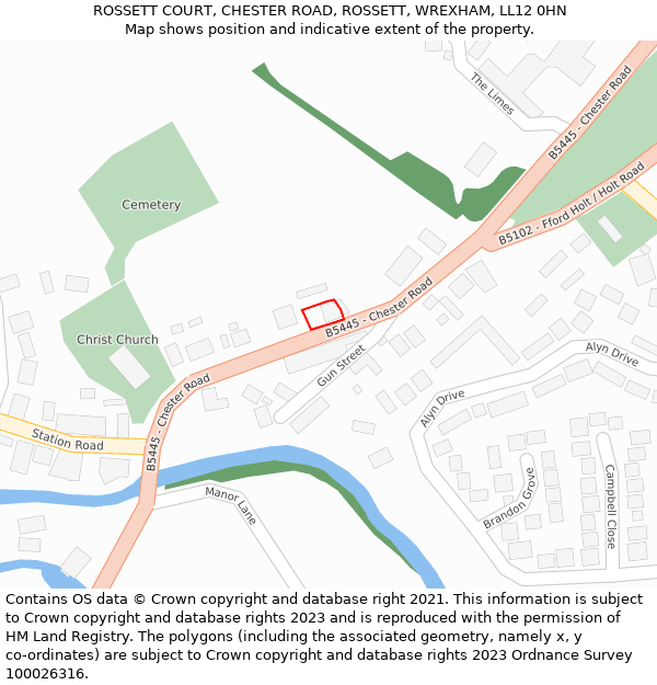 ROSSETT COURT, CHESTER ROAD, ROSSETT, WREXHAM, LL12 0HN: Location map and indicative extent of plot