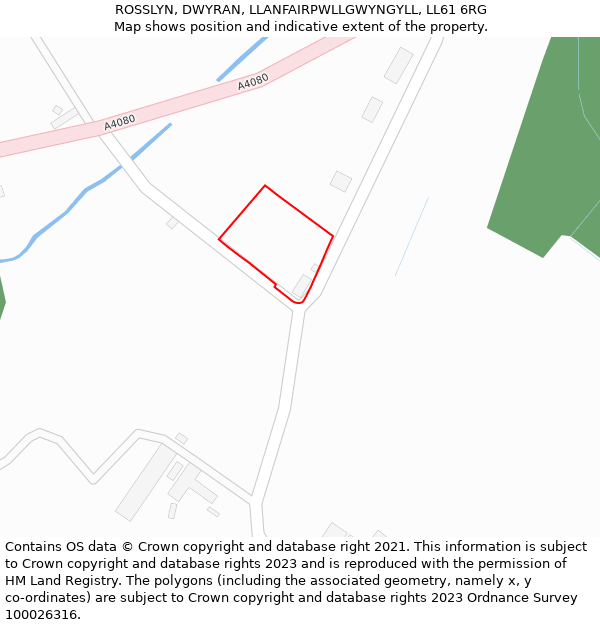 ROSSLYN, DWYRAN, LLANFAIRPWLLGWYNGYLL, LL61 6RG: Location map and indicative extent of plot