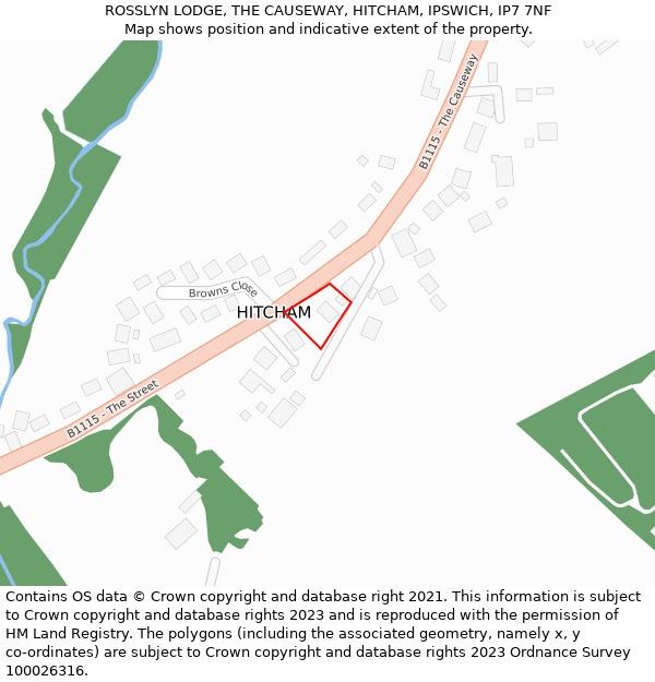 ROSSLYN LODGE, THE CAUSEWAY, HITCHAM, IPSWICH, IP7 7NF: Location map and indicative extent of plot