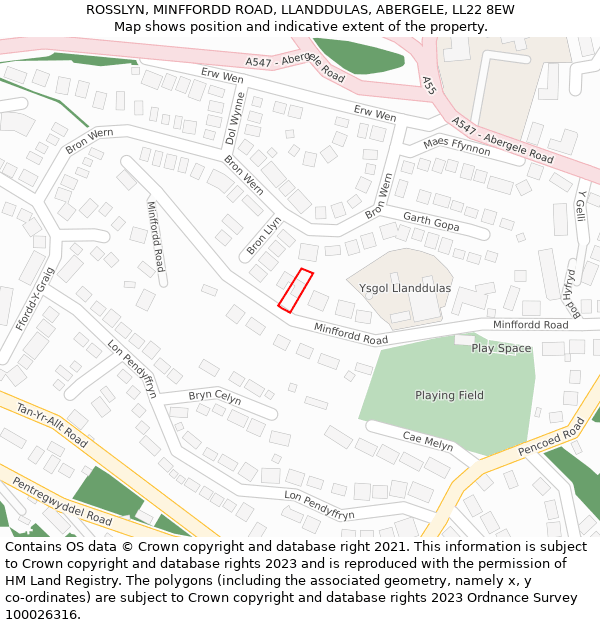 ROSSLYN, MINFFORDD ROAD, LLANDDULAS, ABERGELE, LL22 8EW: Location map and indicative extent of plot